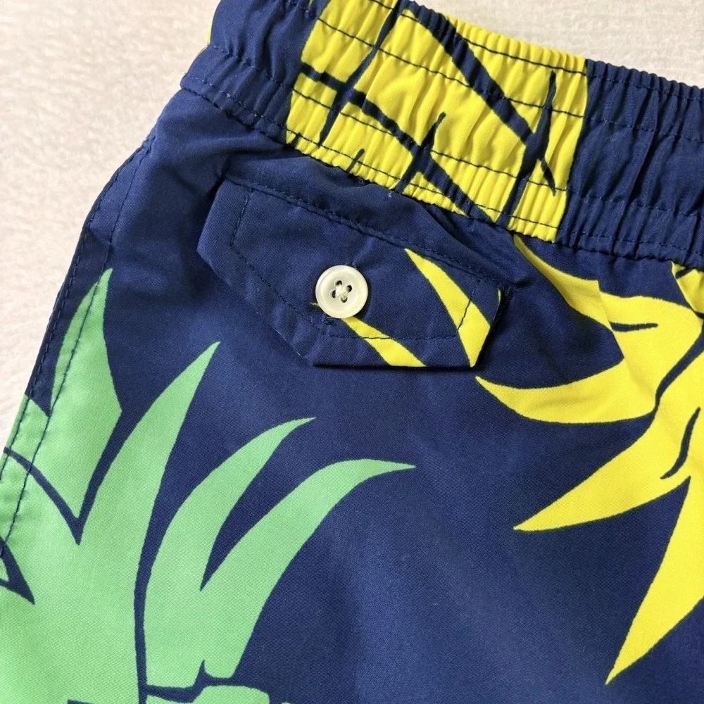 Polo Ralph Lauren Swim Trunks Mens Large Navy Blue Pineapple Print Mesh Lined